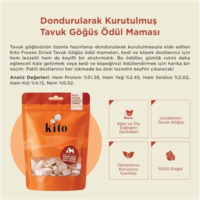 Kito Freeze Dried Tavuk Göğüs Kedi ve Köpek Ödül Maması%100 Doğal, Glutensiz 30 gr(Cat&Dog Treat)