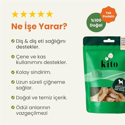 Kito Kurutulmuş Kuzu Kulak Çiğnemelik Köpek Ödül Maması %100 Doğal, Glutensiz, Organik 100 gr