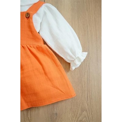 Kız Bebek ve Çocuk Müslin Kumaş Bandanalı Üçlü Elbise