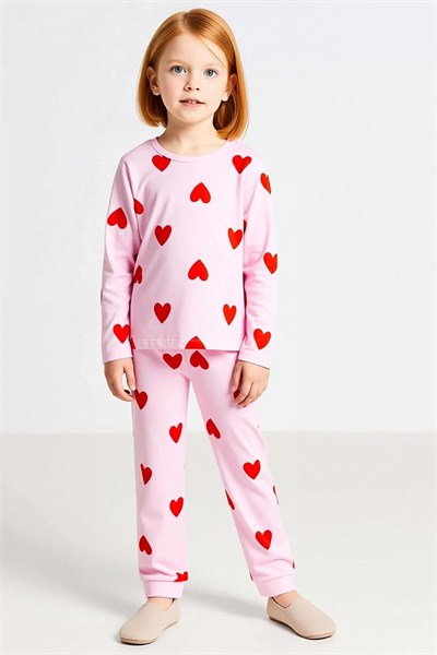Kız Çocuk Bisiklet Yaka Standart Kol Kalp Baskılı Regular Kız Çocuk Örme Pijama Takımı%100 Pamuk - Seçenekler: 3-4 Yıl, 4-5 Yıl, 5-6 Yıl, 6-7 Yıl, 7-8 Yıl, 8-9 Yıl...