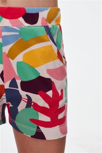 Kız Çocuk Cutouts Foliage Desen Cepli Şort