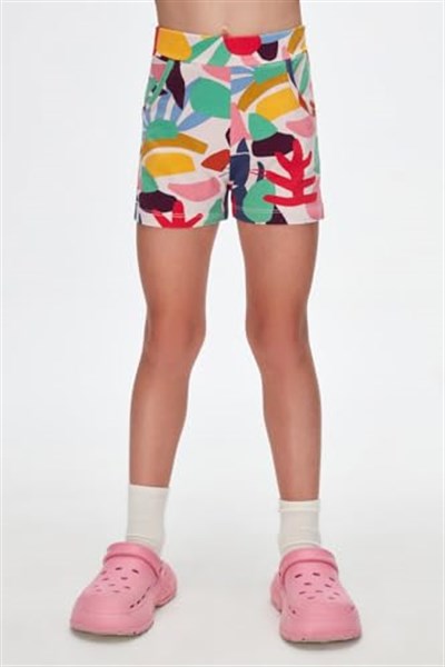 Kız Çocuk Cutouts Foliage Desen Cepli Şort