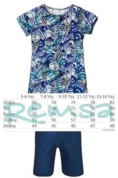 Kız Çocuk Mayo R5005 Kabuklar - Seçenekler: 5-6 Yıl, 7-8 Yıl, 9-10 Yıl