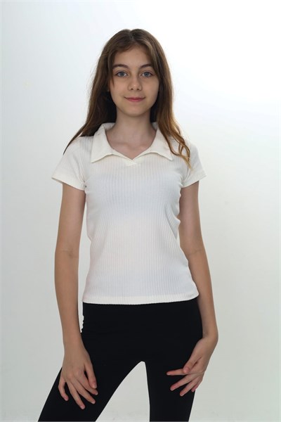 Kız Çocuk Okul Polo Yaka Fitilli Tişört - Seçenekler: 8 Yıl, 12 Yıl, 10 Yıl