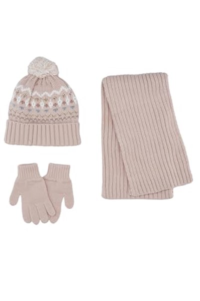 Kız Çocuk Pembe Atkı Bere Set 4-7 Yaş