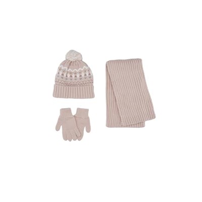 Kız Çocuk Pembe Atkı Bere Set 4-7 Yaş