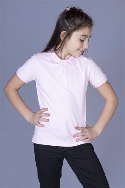 Kız Çocuk Polo Yaka Tişört Pudra 6-7 YAŞ