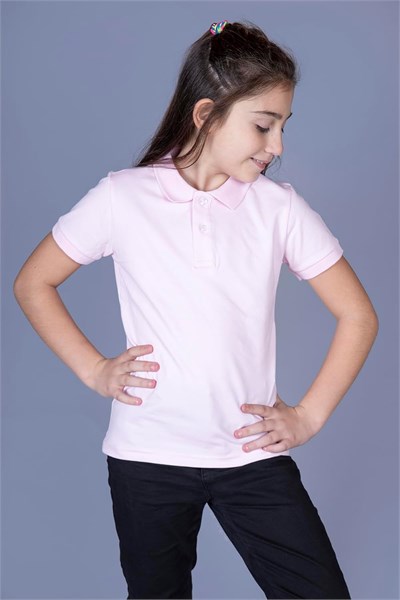 Kız Çocuk Polo Yaka Tişört Pudra 6-7 YAŞ