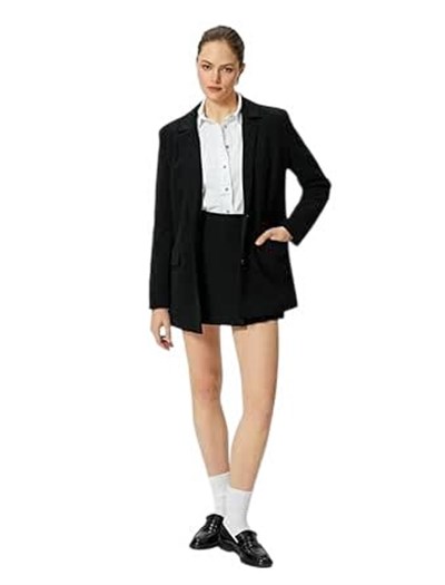 Klasik Blazer Ceket Kapaklı Cepli Düğmeli