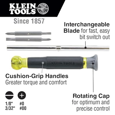 KLEIN TOOLS 4ü 1 arada elektronik tornavida, döner kapaklı, 32581, sarı/siyah