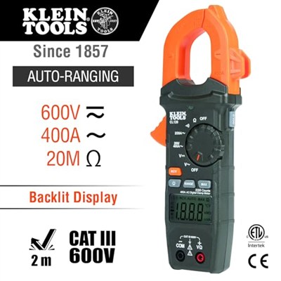 Klein Tools CL120 Dijital Kelepçe Ölçer, Otomatik Aralık 400 Amper AC/DC ve Temassız Voltaj Ölçer, Turuncu