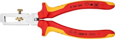 KNIPEX Açma Yaylı Sıyırma Pensesi, Üniversal Krom Kaplamalı, Çok Bileşenli Manşonlarla İzole Edilmiş, VDE Onaylı - 160 mm - 1106160