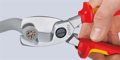 Knipex kablo makası, çift kesici kenarlı, krom kaplamalı, çok bileşenli manşonlarla izole edilmiş, VDE onaylı 200 mm 95 16 200