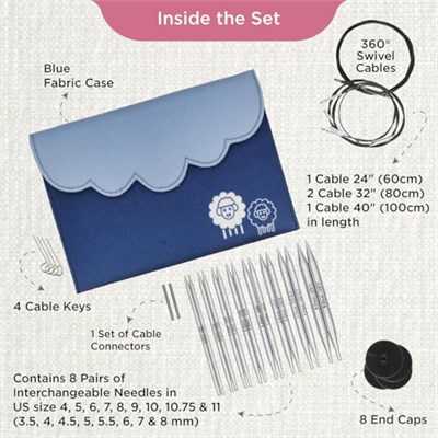 KnitPro Değiştirilebilir yuvarlak örgü iğnesi uçları Deluxe set – Nova Metal (3,50 – 8,00 mm) - Seçenekler: Nova Metal, Symfonie, Zing, Karbon, Nova Cubics, Trendz