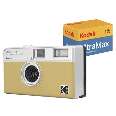 KODAK EKTAR H35 Yarım Çerçeve Film Kamera (Kum) Paketi Kodak Ultramax 400/24EXP 35mm Rulo Film - Seçenekler: 24exp film ile paket, Filmsiz tek, Paket, Tek