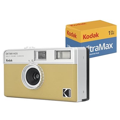 KODAK EKTAR H35 Yarım Çerçeve Film Kamera (Kum) Paketi Kodak Ultramax 400/24EXP 35mm Rulo Film - Seçenekler: 24exp film ile paket, Filmsiz tek, Paket, Tek