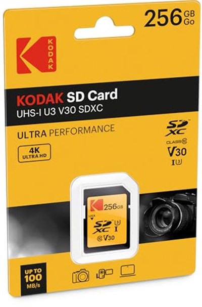 Kodak SD kart 256 GB UHS-I U3 V30 SDHC/XC – Hafıza kartı – Okuma hızı 95 MB/sye kadar – Yazma hızı maks. 85 MB/s – 4K Ultra HD Video ve HD Fotoğraf Kaydetme – SD Kart