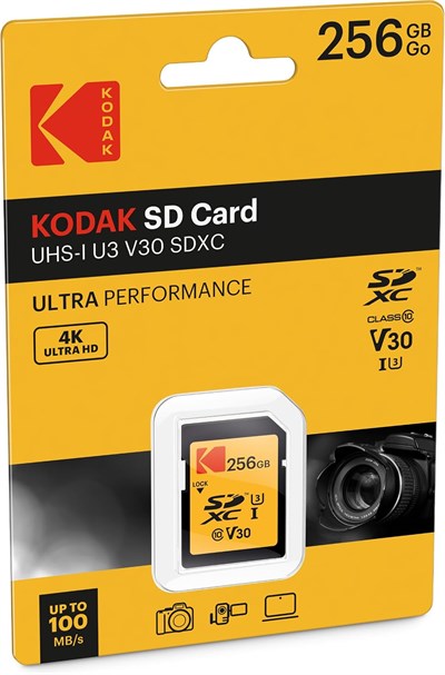 Kodak SD kart 256 GB UHS-I U3 V30 SDHC/XC – Hafıza kartı – Okuma hızı 95 MB/sye kadar – Yazma hızı maks. 85 MB/s – 4K Ultra HD Video ve HD Fotoğraf Kaydetme – SD Kart