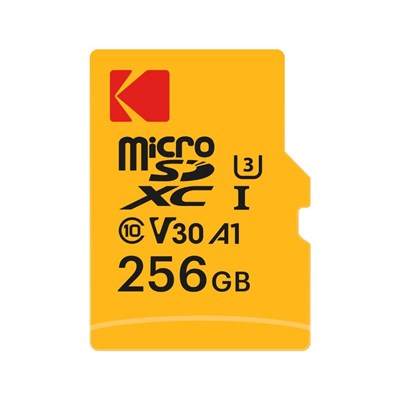 Kodak Ultra microSD hafıza kartı 256 GB, UHS-I U3 V30 A1, 95 MB/sye kadar okuma hızı ve 85 MB/sye kadar yazma hızı, SD adaptörü dahil