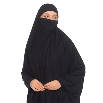 Kollu Sufle Çarşaf Üstü Peçeli Pratik Tesettür Hijab - Nikaplı Namaz Örtüsü