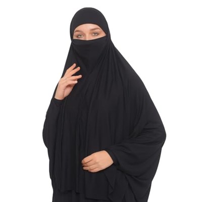 Kollu Sufle Çarşaf Üstü Peçeli Pratik Tesettür Hijab - Nikaplı Namaz Örtüsü
