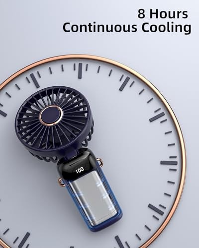 Koonie Taşınabilir el vantilatörü, pille çalışan fan, tabanlı, 8 saat, dijital ekran, 5 hız, 90° ayarlanabilir, şarj edilebilir mini fan, dış mekan iç mekan için