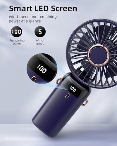 Koonie Taşınabilir el vantilatörü, pille çalışan fan, tabanlı, 8 saat, dijital ekran, 5 hız, 90° ayarlanabilir, şarj edilebilir mini fan, dış mekan iç mekan için