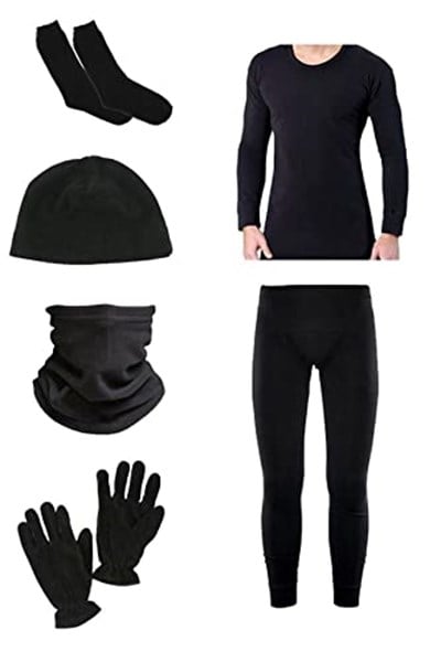 KORDAK Erkek Siyah Termal Içlik Takımı Havlu Çorap Polar Bere Boyunluk Eldiven 5 Li Set Siyah L-XL