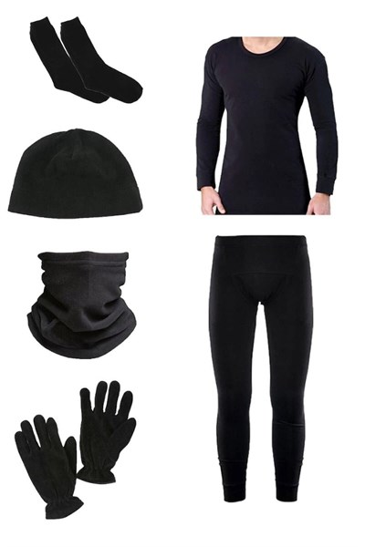 KORDAK Erkek Siyah Termal Içlik Takımı Havlu Çorap Polar Bere Boyunluk Eldiven 5 Li Set Siyah L-XL