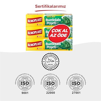 Koroplast 3lü Çok Al Az Öde Ekonomik Paket Orta Boy 60lı Buzdolabı Poşeti, Sızdırmaz & BPA İçermez Gıda Saklama Torbası, Et, Tavuk, Balık, Sebze, Meyve, Çorba, Sos, Peynir, Kuruyemiş, Sandviç
