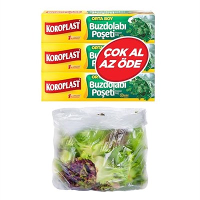 Koroplast 3lü Çok Al Az Öde Ekonomik Paket Orta Boy 60lı Buzdolabı Poşeti, Sızdırmaz & BPA İçermez Gıda Saklama Torbası, Et, Tavuk, Balık, Sebze, Meyve, Çorba, Sos, Peynir, Kuruyemiş, Sandviç