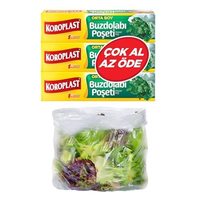 Koroplast 3lü Çok Al Az Öde Ekonomik Paket Orta Boy 90lı Buzdolabı Poşeti, Sızdırmaz & BPA İçermez Gıda Saklama Torbası, Et, Tavuk, Balık, Sebze, Meyve, Çorba, Sos, Peynir, Kuruyemiş, Sandviç