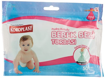 Koroplast Pudra Kokulu Bebe Bezi Torbası 50li Set, Kokuyu Hapseden Sızdırmaz Kilitli Kirli Bebek Bezi Torbası Poşeti, Islak Kuru Çift Katmanlı Kirli Poşeti, Taşınabilir & Hijyenik Anne Bebek Bakımı