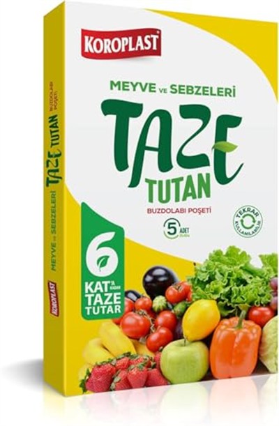Koroplast Taze Tutan Buzdolabı Poşeti 5li Set, 30 Güne Kadar Taze Tutan Buzdolabı Torbası, BPA İçermez, Meyve Sebze Saklama Torbası, Yemek Gıda Saklama Poşeti, Tekrar Kullanılabilir Buzdolabı Torbası