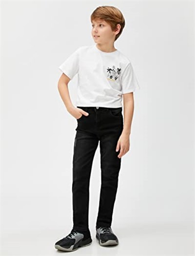 Kot Pantolon Düz Paça Normal Bel - Straight Jean Beli Ayarlanabilir Lastikli