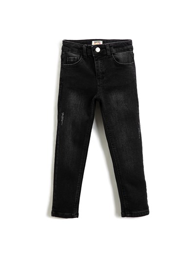 Kot Pantolon Düz Paça Normal Bel - Straight Jean Beli Ayarlanabilir Lastikli