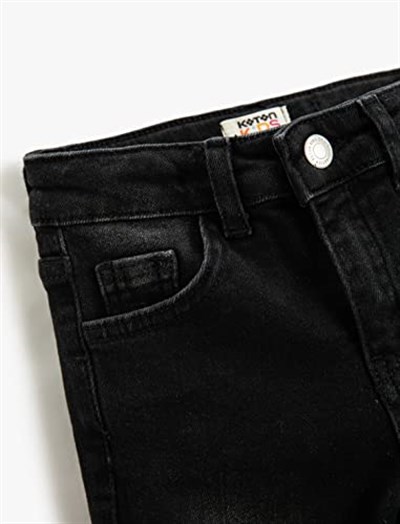Kot Pantolon Düz Paça Normal Bel - Straight Jean Beli Ayarlanabilir Lastikli