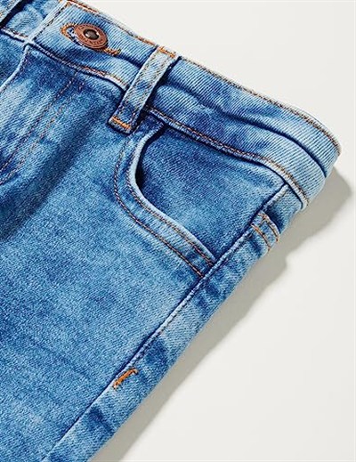 Kot Pantolon Yıpratılmış Detaylı Pamuklu Cepli - Slim Jean Beli Ayarlanabilir Lastikli