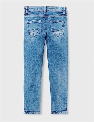 Kot Pantolon Yıpratılmış Detaylı Pamuklu Cepli - Slim Jean Beli Ayarlanabilir Lastikli