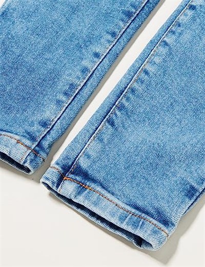 Kot Pantolon Yıpratılmış Detaylı Pamuklu Cepli - Slim Jean Beli Ayarlanabilir Lastikli