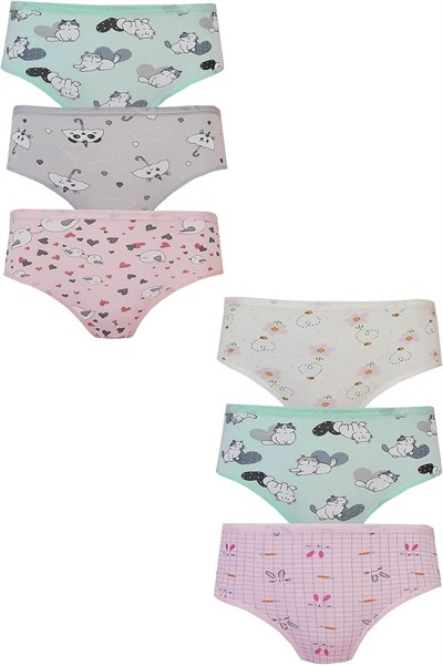 Kota 6lı Kız Çocuk Külot Renkli Desenli Empirme Slip İç Çamaşır