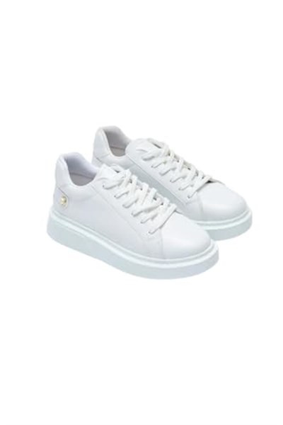 Kotan Kadın Beyaz Bağcıklı Inci Detaylı Kalın Taban Günlük Spor Sneaker Ayakkabı | Yuvarlak Burunlu | Lüks Tasarım | Rahat ve Şık | Dayanıklı | Uzun Süre Şeklini Korur