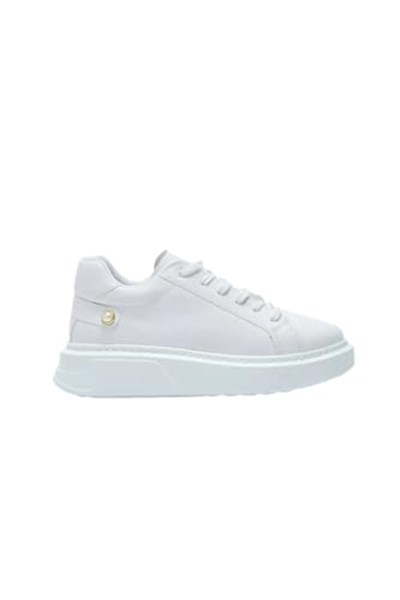 Kotan Kadın Beyaz Bağcıklı Inci Detaylı Kalın Taban Günlük Spor Sneaker Ayakkabı | Yuvarlak Burunlu | Lüks Tasarım | Rahat ve Şık | Dayanıklı | Uzun Süre Şeklini Korur