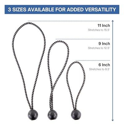 Kotap BB-9B Top Bungee Kordonu, Ağır Hizmet ve Çok Yönlü, İç ve Dış Mekan, Branda Bağlama, Organize ve Güvenli, 22,7 cm, Siyah, 50li Paket