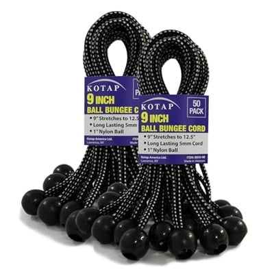 Kotap BB-9B Top Bungee Kordonu, Ağır Hizmet ve Çok Yönlü, İç ve Dış Mekan, Branda Bağlama, Organize ve Güvenli, 22,7 cm, Siyah, 50li Paket