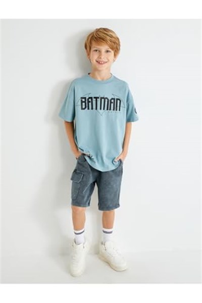 Koton Bisiklet Yaka Kısa Kollu Batman Lisanslı Baskılı Tişört Tişört Erkek çocuk