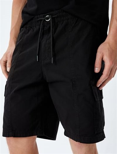 Koton Chino Şort Bermuda Kargo Cep Detaylı Beli Bağcıklı Pamuklu Kargo Şort Erkek
