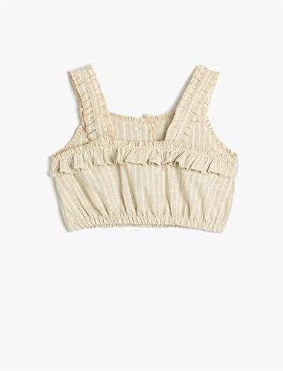 Koton Crop Bluz Askılı Fırfırlı Düğmeli