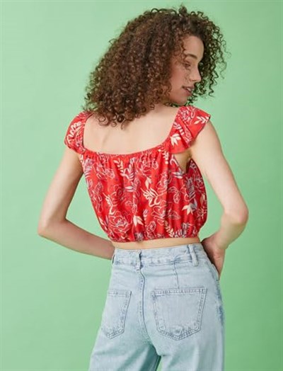 Koton Crop Bluz Desenli Fırfırlı
