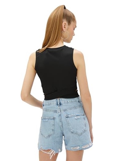 Koton Crop Fitilli Atlet Bisiklet Yaka Bel Detaylı Atlet Kadın